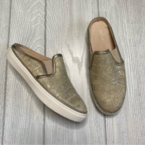 Botkier Women's Hayden Ivory Gold Croc Embossed Mule Platform Sneakers Size 6.5 - Picture 1 of 11